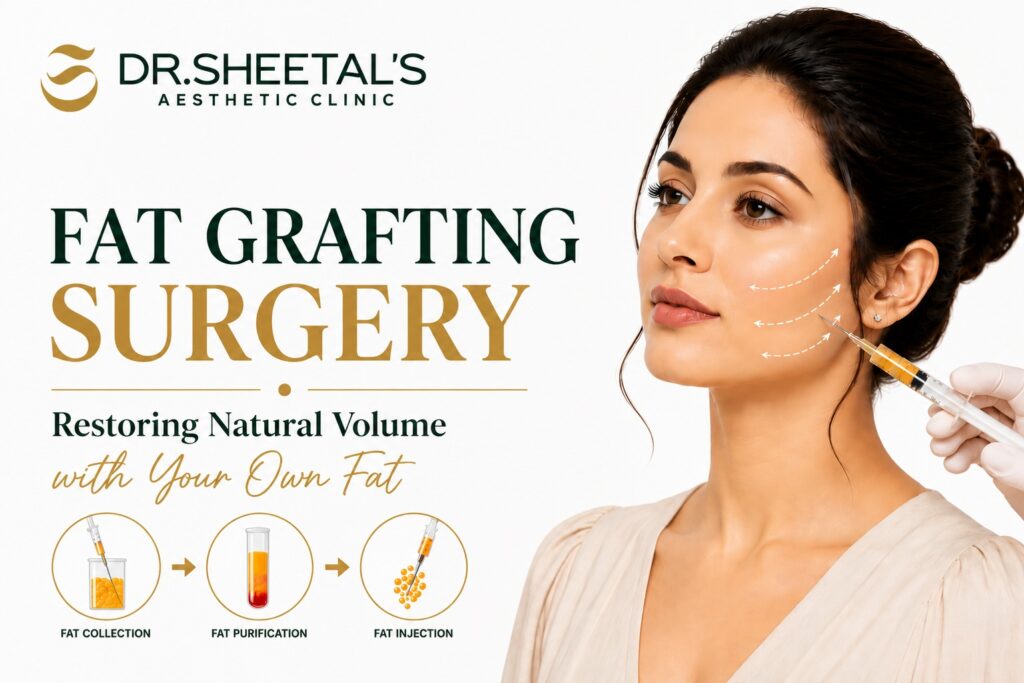 Fat Grafting Surgery facial rejuvenation treatment showing natural fat injection to restore facial volume at an aesthetic clinic.